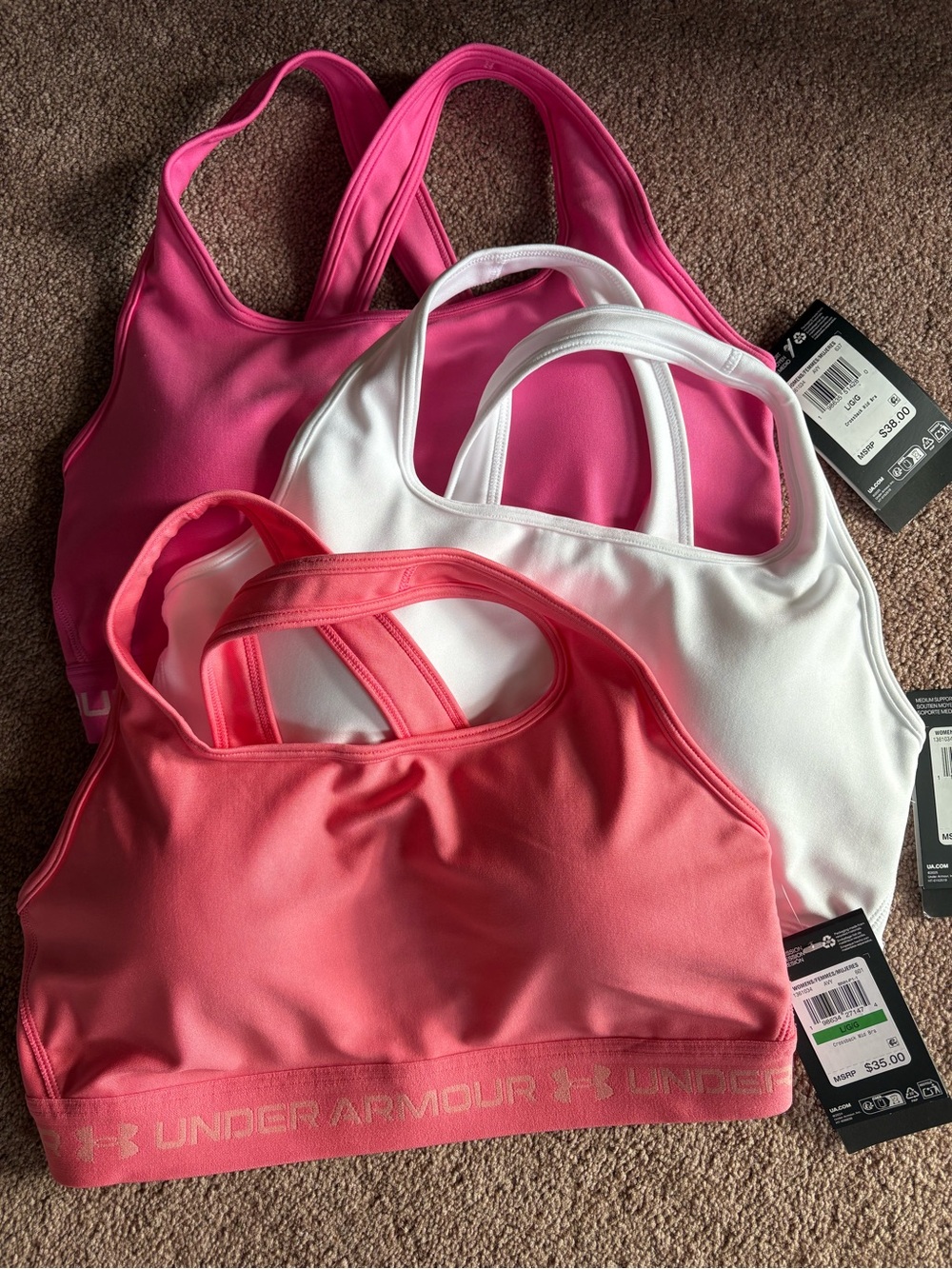 Under Armour Women’s set bundle lot of 3 sports athletic bras size large NWT